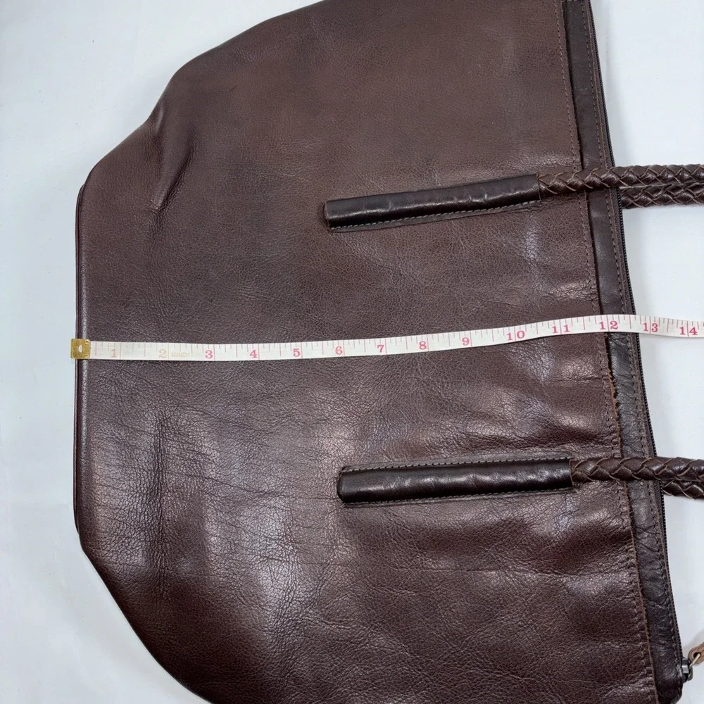 Noonday Collection Leather Arcadia Tote Bag Spacious‎ Purse Brown Braided Straps